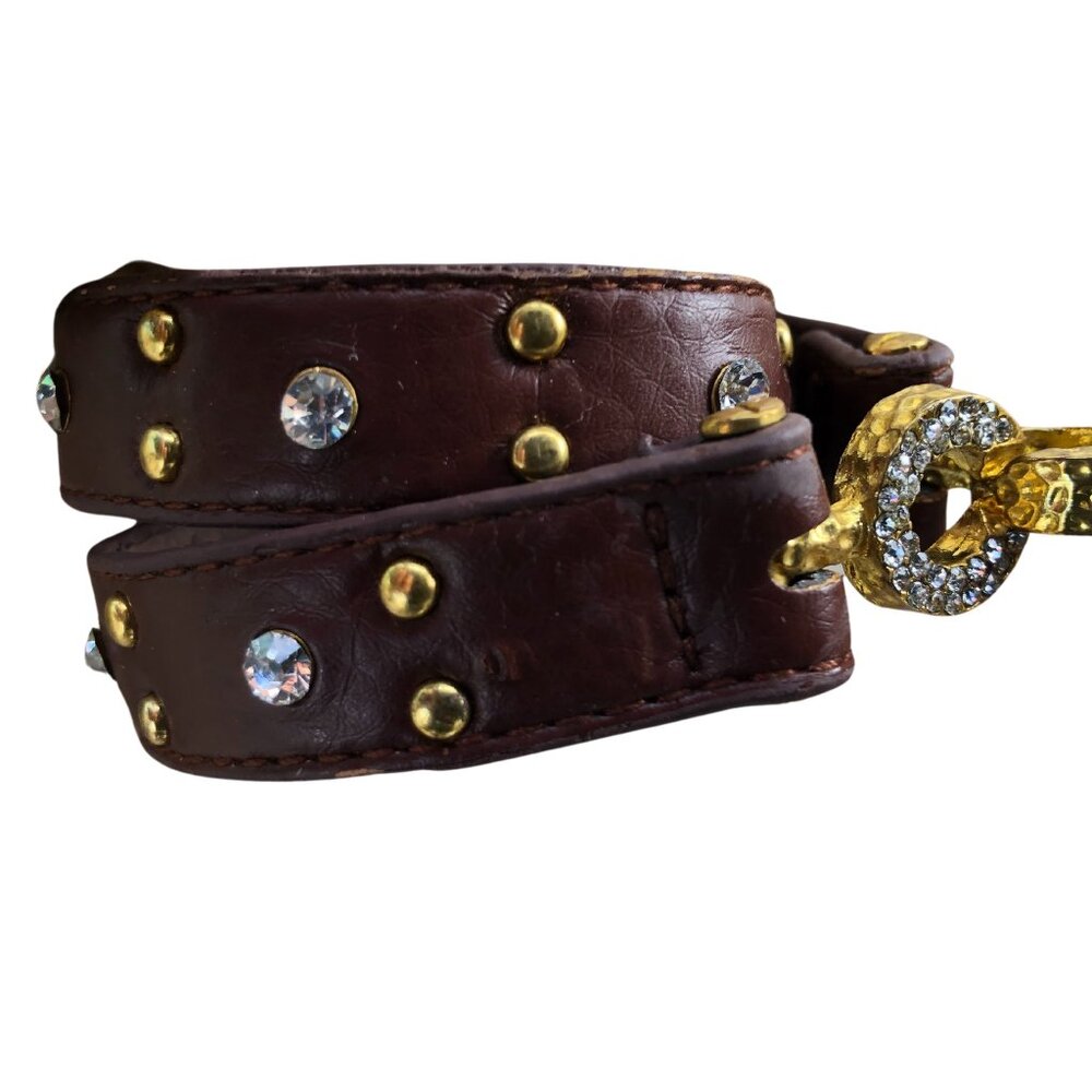 BKE from Buckle Brown Wrap Bracelet Leather Rhinestones Grommets 15" Gold Buckle